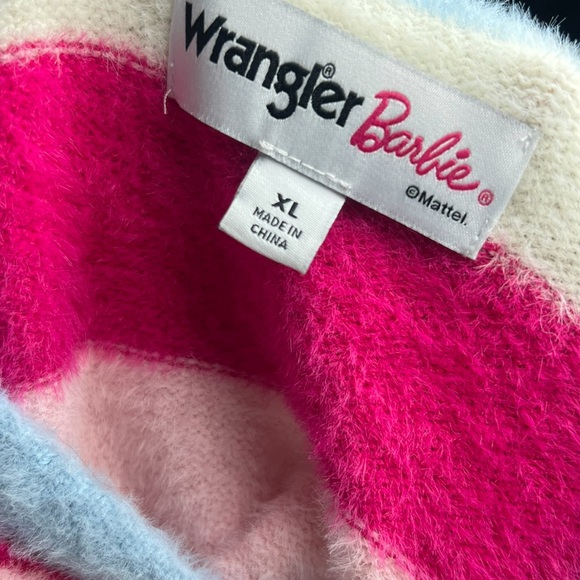 Wrangler Barbie Fuzzy Striped Sweater Pastel Colorblock Short Sleeve Top XL - Picture 3 of 5